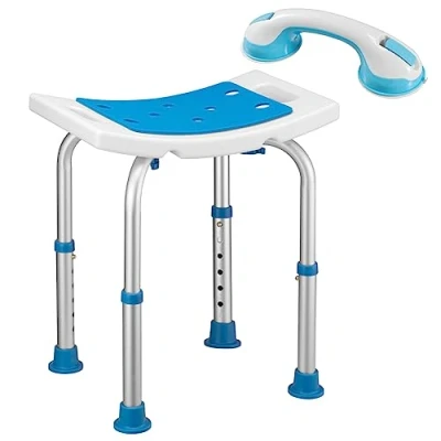 Immagine di BAKAJI Sgabello Bagno in Alluminio Altezza Regolabile Sedile Doccia Sedia Vasca Ausilio per Anziani, Piedini gomma Antiscivolo, portata fino a 150 Kg, (Rettangolare con maniglia ausiliare)