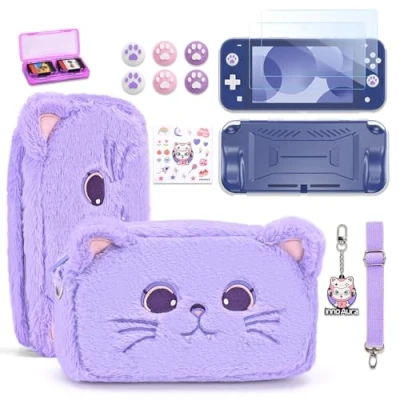 Immagine di innoAura custodia per Switch Lite,bundle di accessori 14 in 1 Lite con da trasporto carina, proteggi schermo Lite,custodia giochi Switch(Gatto Viola)