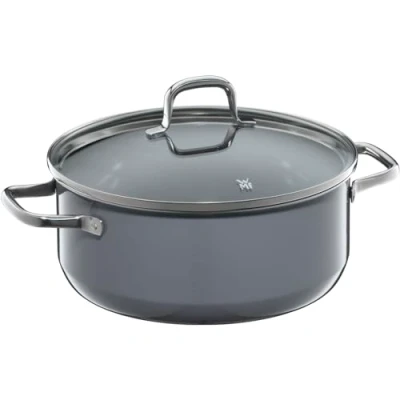 Immagine di WMF Fusiontec Essential Pentola grande, 24 cm, coperchio in vetro, a induzione, 4,4 l, ceramica high tech, antigraffio, non rivestita, colore: grigio, made Germany