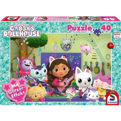 Immagine di Schmidt Spiele Fantasie 56472 Gabby&#039;s Dollhouse, Glizerpuzzle, MIAU ziger Party Fun, 40 Pezzi Puzzle per Bambini, Multicolore, Medium