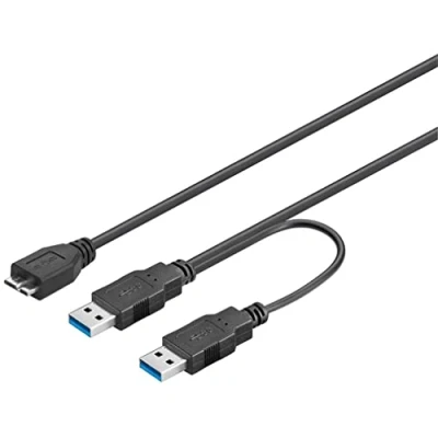 Immagine di PremiumCord Cavo di Alimentazione USB 3.0, Micro B Maschio a 2 connettori A, Dati SuperSpeed Fino 5 Gbit/S, Colore Nero, Lunghezza 0,3 m