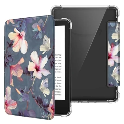 Immagine di FINTIE Custodia per 6&quot; Kindle (11ª Generazione) Modello 2024/2022, Leggero Cover Trasparente Posteriore in TPU Morbido con Auto Sveglia/Sonno 6 Pollici 11a Gen Hibiscus