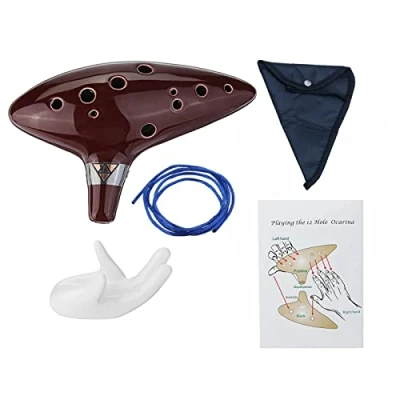 Immagine di Alnicov Ocarina, ocarina contralto a 12 fori, in Do con guida introduttiva e custodia protettiva, marrone