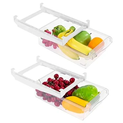 Immagine di Viesap Cassetti Per Frigorifero, 2PCS Organizer Frigorifero Dal Design Unico, Con Estraibili E Ripiani Salvaspazio, Contenitore Frutta Verdura.