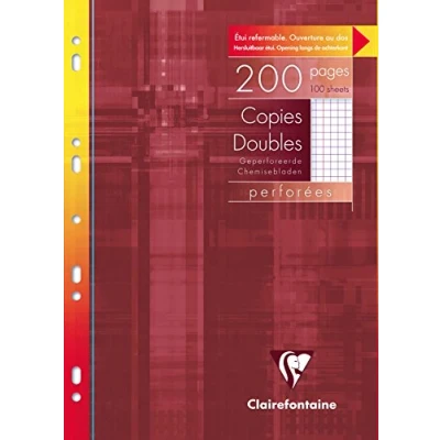 Immagine di Clairefontaine 47122C Un etui carton de 200 pages Copies doubles perforees blanches 21x29,7 cm 90g petits carreaux avec marge