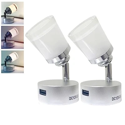 Immagine di Intckwan 12 Volt Led Lamps Motorhome, 12v Lampada di Lettura Caravan con Usb, 3W, Interruttore Dimmer Tattile, Bianco Giallo e Luce Calda, per DC12 24v Auto Camion Campeggio Barca (2 Pcs)