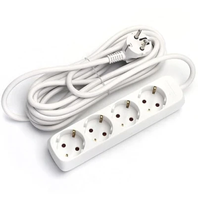 Immagine di Multipresa bianca a 4 vie senza interruttore, 1,5 m H05VV F 3G1,5 m㎡, base prese