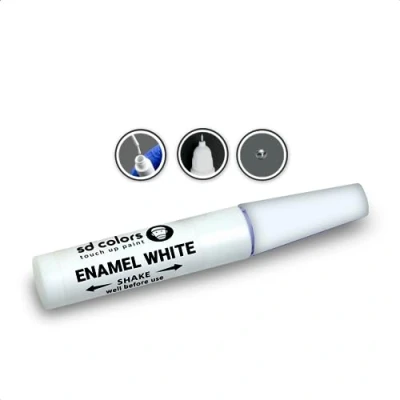 Immagine di SD COLORS Penna per ritocco smaltato bianco, 12 ml, ad asciugatura rapida, compatibile con elettrodomestici da cucina, bagno, doccia, lavandino, radiatore in metallo, frigorifero