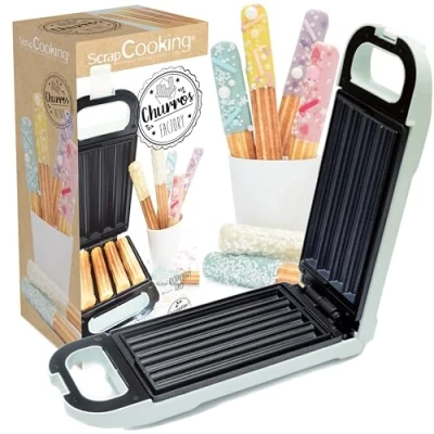 Immagine di ScrapCooking Churros Factory Macchina per fatta in casa, con piastra riscaldante antiaderente, rotazione 180, dispositivo idea regalo pasticceria cucina, ricetta inclusa, verde 3888
