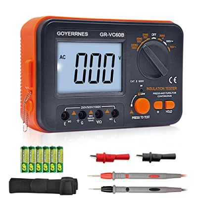 Immagine di Tester di resistenza isolamento misuratore ohm digitale Megohmmetro GR VC60B+ tensione del megaohm DCV 250/500/1000 V, ACV Megohm 750 V con display LCD blocco dati