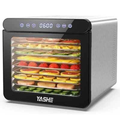 Immagine di YASHE Essiccatore Alimentare, Disidratatore da 800W con Display a LED, Temperatura Fino 75℃ e Timer 48H, 9 Vassoi in Acciaio Inox, Setacci Rete, 1 Vassoio per Frutta