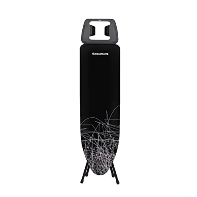 Immagine di Taurus Asse da stiro Argenta Black, Altezza regolabile max. 81 cm, Poggiaferro, Fodera in cotone, Superficie di stiratura 32 x 110 Piedini antiscivolo, Nero