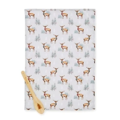 Immagine di Cooksmart Set di strofinacci e cucchiaini natalizi dal design britannico, asciugamani cucchiaio per le festività natalizie. Strofinaccio natalizio con tutti i tipi cucine