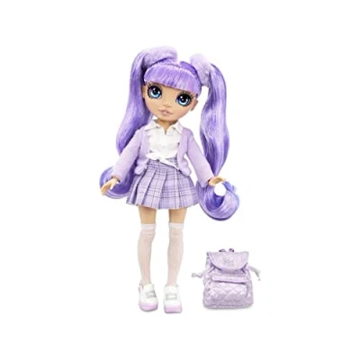 Immagine di Rainbow High Jr. Violet Willow Bambola alla Moda Viola da 23cm con Vestito e Accessori Include Zainetto Apri Chiudi Collezionare o Regalare età: dai 6 Anni in su