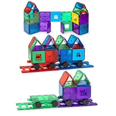 Immagine di Playmags Costruzioni Magnetici Set di 50 Pezzi Giocattoli STEM per Bambini Tessere Magnetiche Robuste E Super Resistenti con dai Colori Vivaci Trasparenti 4 Auto