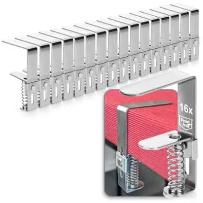 Immagine di com four® 16x Clip per tovaglie Premium in Acciaio Inossidabile da Tavolo con Molla tavoli Spessore 2,7 a 5,5 cm antiruggine Interni ed Esterni