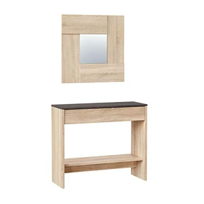 Immagine di Habitdesign mobile da ingresso con cassetto e specchio, consolle, finitura in colore rovere canadese ossido, dimensioni: 92 cm (larghezza) x 79 (altezza) 33 (fondo)