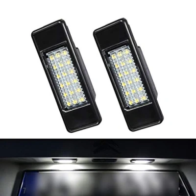 Immagine di VIGORFLYRUN PARTS LTD 2 luci LED per targa, Canbus senza errori bianco 6000 K 18SMD Peugeot 106 1007 207 307 308 3008 406 407 508 806 Citroen C2 C3 C4 C5 C6 DS3
