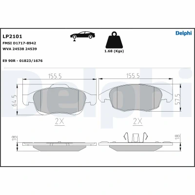 Immagine di DELPHI LP2101 Kit pastiglie freno Non predisposto per contatto segnalazione usura con lamierino anticigolío senza accessori CITROËN: C4 II Hatchback
