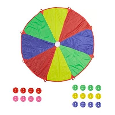 Immagine di Relaxdays Paracadute Ludico Arcobaleno, 20 Palline, Telo Giocattolo per Bambini Ø 3,5 m, Gioco Didattico, Multicolore