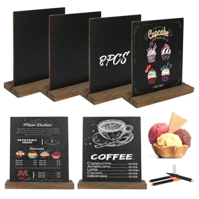 Immagine di 8 set Lavagna per scrivere in ardesia, per, lavagnette appunti piccola con supporti legno rustico negozi, bar, feste, matrimoni, compleanni, cartelli cibo/buffet Carte menu