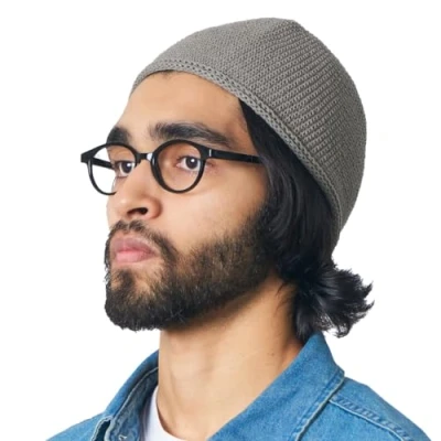 Immagine di CHARM Kufi Hat Berretto da Uomo in Cotone con Teschio, Realizzato a Mano, 2 Taglie, Grigio Antracite, M