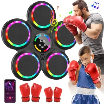 Immagine di Macchina da Boxe Musicale, Music Boxing Machine Elettronica a Parete con Guanti, Supporta Bluetooth, 9 modalità di velocità, Allenamento, conteggio, per Adulti e Bambini