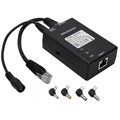 Immagine di ANVISION Active Gigabit PoE Splitter Adattatore con punte multi dimensione, 10/100 / 1000Mbps conforme IEEE 802.3af, uscita DC 5V 9V 12V per telecamera IP Wirelss AP Voip Phone