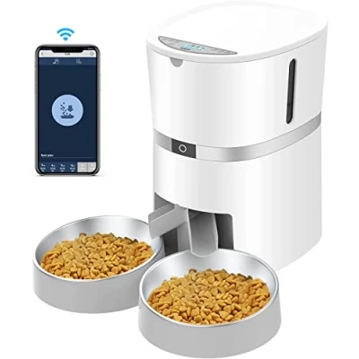 Immagine di WellToBe Wifi Distributore Automatico di Cibo per Due Gatti, Alimentatore Animali e Cani Con App separatore, Timer Registrazione del Suono Fino a 6 pasti al Giorno