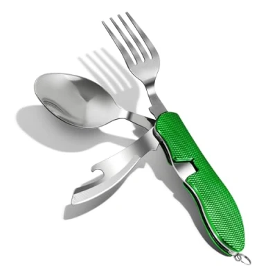 Immagine di ZIMAIC set di Posate pieghevoli multifunzionali 4 in 1, Stoviglie per utensili da campeggio all&#039;aperto, portatili, acciaio inossidabile, viaggi verde