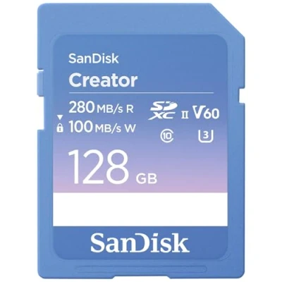 Immagine di SanDisk Creator Scheda SD UHS II 128GB (Per DSLR i Fotocamere Mirrorless, 6K 4K Video, V60, II, Velocità fino a 280 MB/s, RescuePro Deluxe, Class 10, U3, 1 mese di Adobe Creative Cloud)