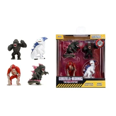 Immagine di Jada Toys Set di 4 personaggi Godzilla x Kong (Godzilla, King Kong, Shimo, Skar King) MonsterVerse da collezione in metallo, 6,5 cm, per fan e collezionisti a partire dagli 8 anni, Wave 1