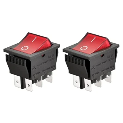 Immagine di Heschen Interruttore a bilanciere ON OFF DPDT 6 Terminali luce rossa 16A 250VAC 2 Pack