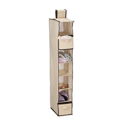 Immagine di Relaxdays Organizer da Armadio, 7 Scomparti, 106x16,5x31 cm, Divisore Interno in Stoffa Appendere, 2 Cassetti, Beige, 80% Tessuto Non 20% Cartone