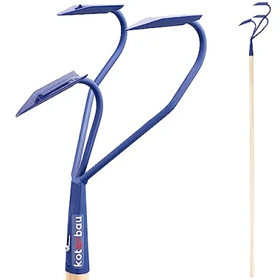 Immagine di KOTARBAU® coltivatore a mano con 3 denti e lame manico in legno, 170 cm, per erbacce, attrezzi da giardino la cura del giardino, mano, aratro