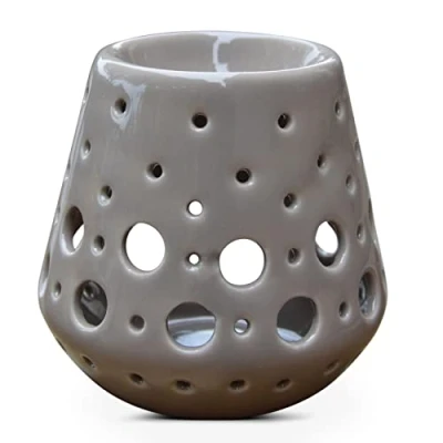 Immagine di Zen&#039;Arôme Bruciatore per profumo, diffusore di olio e portacandele aromaterapia in ceramica con proiezione luce, altezza 9 cm, colore grigio Loob