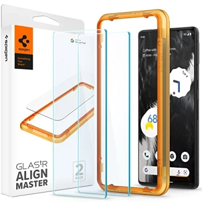 Immagine di Spigen AlignMaster Vetro Temperato compatibile con Google Pixel 7, 2 Pezzi, Installazione Semplice Cornice di Allineamento, Cristallino, Durezza 9H Pellicola prottetiva