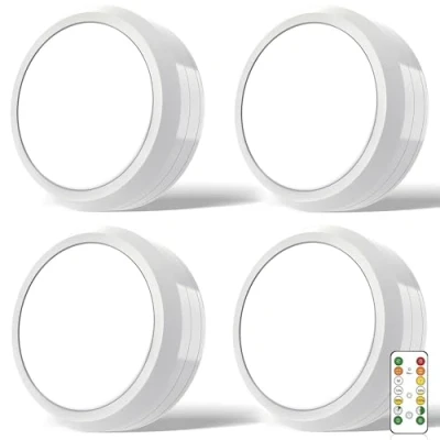 Immagine di MOUJUCHI Luci Led a Batteria, 4 Pcs Mini Luce adesiva batteria Sottopensile per Scale, Armadio, Sottopensile, Cucina, Corridoio, Camere Bambini (Bianco)