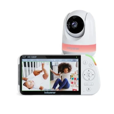 Immagine di Babysense 5,5&quot; 1080p Full HD Split Screen Baby Monitor Video, Con Camera e Audio, Luce Notturna RGB, Portata 300m, Audio Bidirezionale, Zoom 2x 4x, Batteria 5000mAh