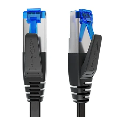 Immagine di KabelDirekt cavo Ethernet piatto altamente flessibile 15 m LAN e di rete (CAT7, velocità massima 10 Gbit/s in fibra ottica, RJ45, adatto all&#039;all&#039;installazione permanente, nero)