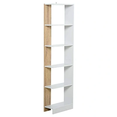 Immagine di HOMCOM Scaffale Libreria a Parete in Legno Color Rovere e Bianco con 5 Ripiani, Antiribaltamento, 45 x 21 170cm