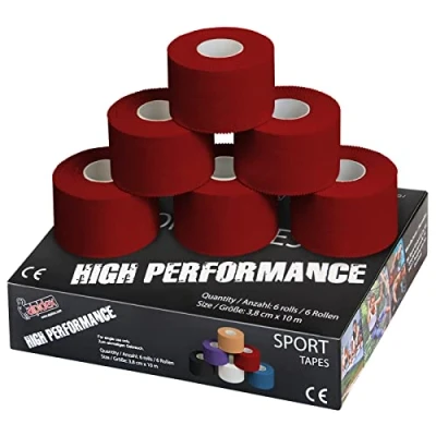 Immagine di ALPIDEX 6 x Sport Tape 3,8 cm 10 Nastro Adesivo Molti Colori 100% Cotone Non Elastico, Colore:Rosso