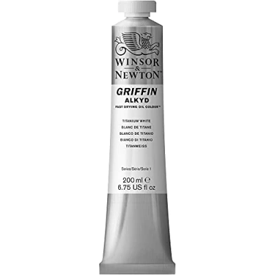 Immagine di Winsor &amp; Newton 8840490 Griffin Alkyd vernice ad olio a rapida essiccazione tubo da 200 ml, base di pigmenti alta qualità, resistente alla luce Bianco titanio