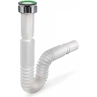 Immagine di Tubo scarico jolly lavabo lavandino cucina 1&#039;&#039; 1/4 1/2 uscita 32 40 mm flessibile con ghiera in metallo + guarnizione lunghezza cm max 77 pvc (1&#039;&#039; ingresso uscita)