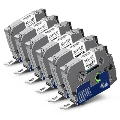 Immagine di Labelwell Nastro Compatibile per Brother P touch TZe 221 TZe221 9mm Nero su Bianco Label Tape PT D200 1010 1000 H100R H100LB D400 E100VP H107B E100 H105, 6pz