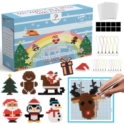 Immagine di La Manuli Perline da Stirare Set Completo di 6000 a Fusione per Natale, Compatibile Con 17 Modelli Piastra Incastro Accessori 12 colori 5 mm Artigianali fai te Pyssla Compatible Beads