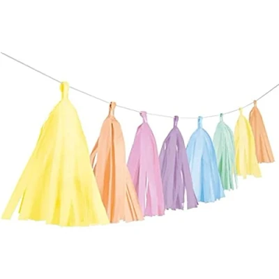 Immagine di Amscan 9904613 Ghirlanda di frange Arcobaleno Pastello, lunghezza 3 m, decorazione da appendere, compleanno, festa a tema, carnevale