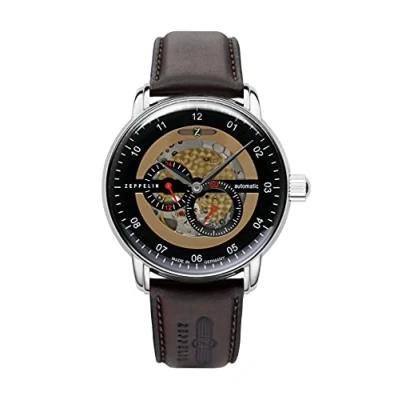 Immagine di Zeppelin Orologio New Captain&#039;s Line 43mm automatico Gold Skeleton 8664 5, cinturino, Cinghia