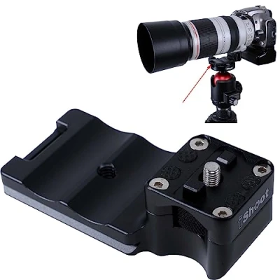 Immagine di iShoot Base di ricambio per treppiede, supporto treppiede compatibile con Canon EF 100 400 mm f/4.5 5.6L is II USM, piastra inferiore a sgancio rapido morsetto testa Arca Swiss Fit