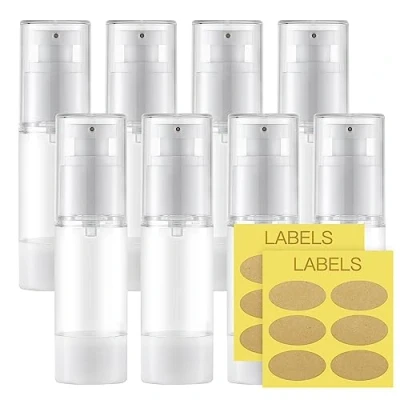 Immagine di Toureal 30ml Pompa Airless Flaconi Vuoti per Liquidi (8 Pezzi) Contenitori Viaggio, Bottiglie Plastica Dispenser Gel (Trasparente)